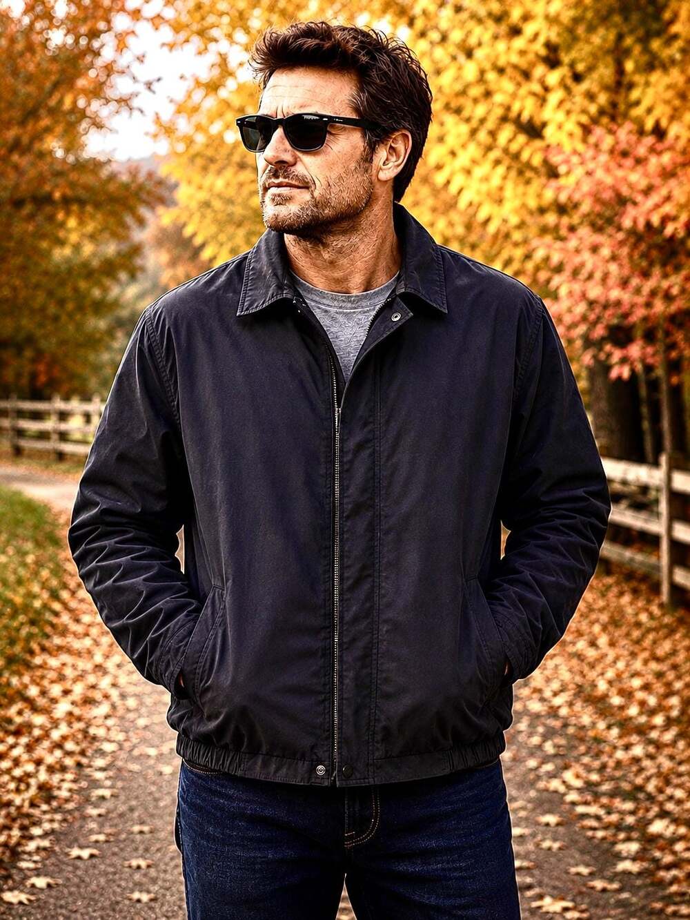 Claiborne Microfiber Full Zip Bomber Jacket charcoal black ￼